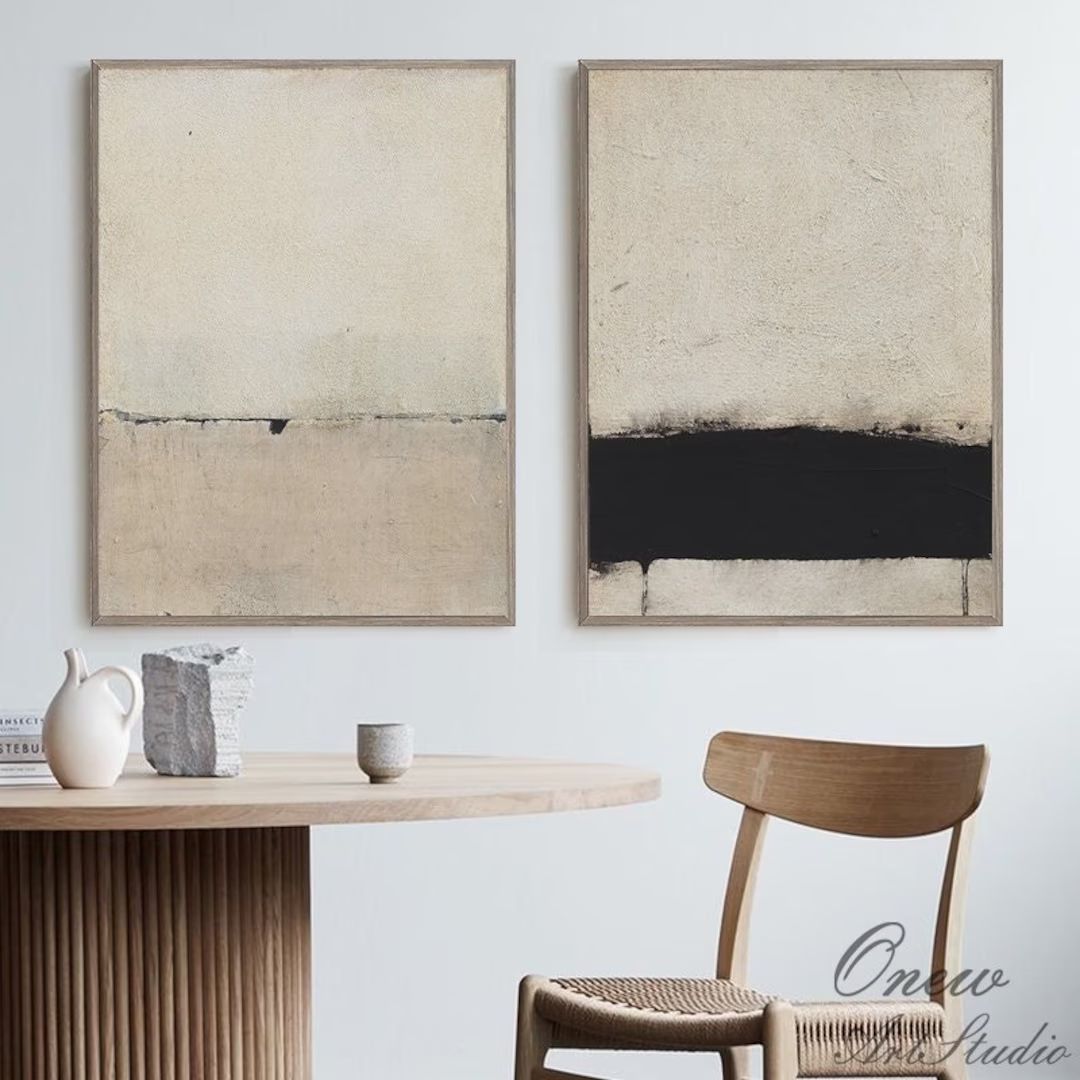 Extra Large Canvas Wall Art Beige and Black Abstract Oil - Etsy | Etsy (US)