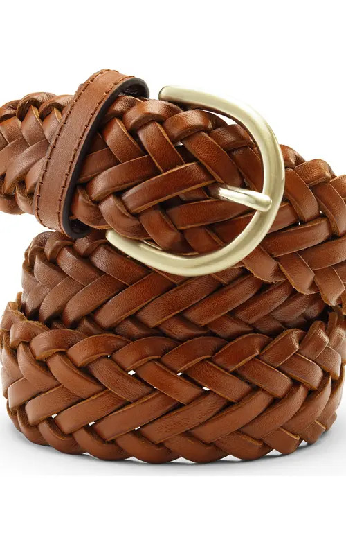 Lands' End Leather Braided Belt in Chestnut at Nordstrom, Size X-Large | Nordstrom