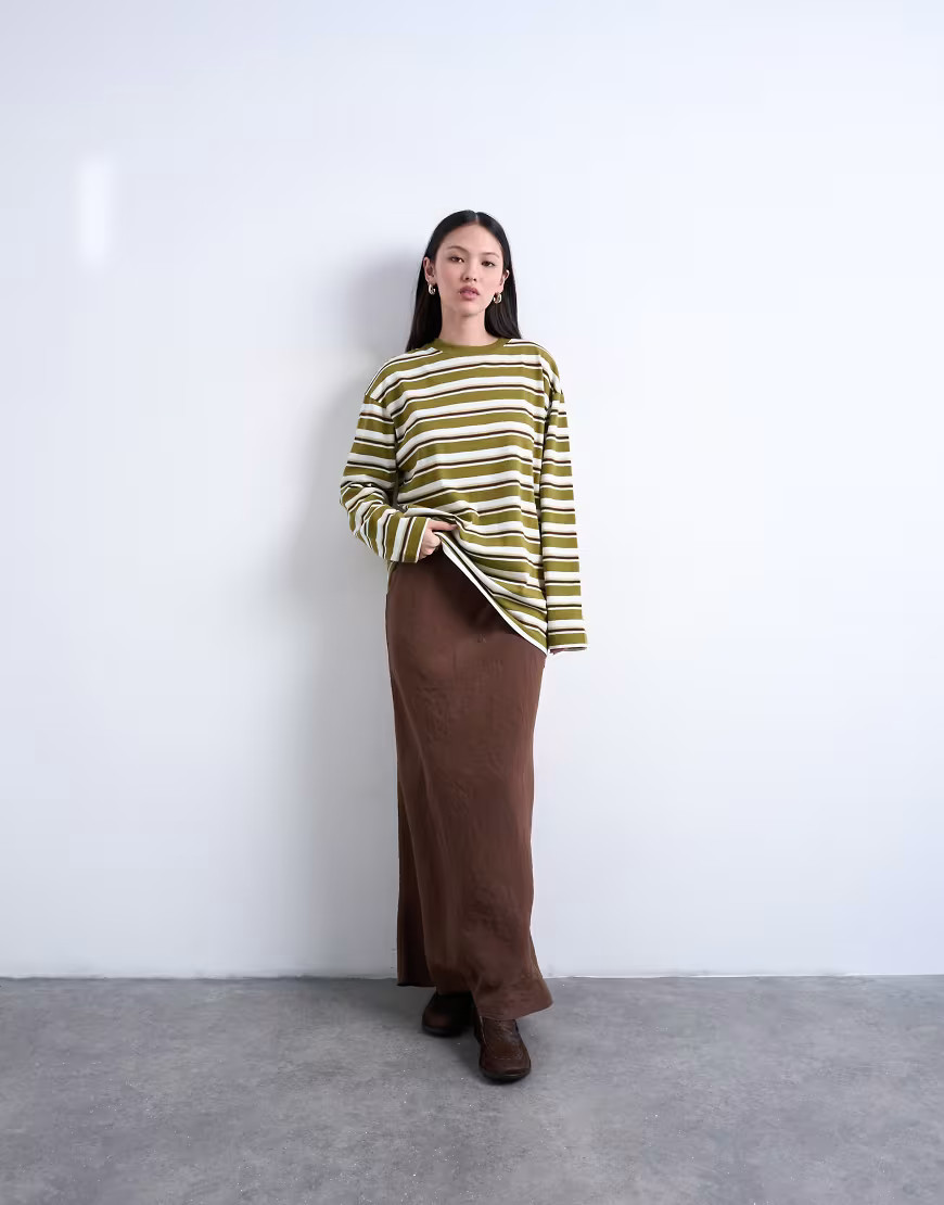 Topshop super soft cupro bias midi skirt in chocolate-Brown | ASOS (Global)