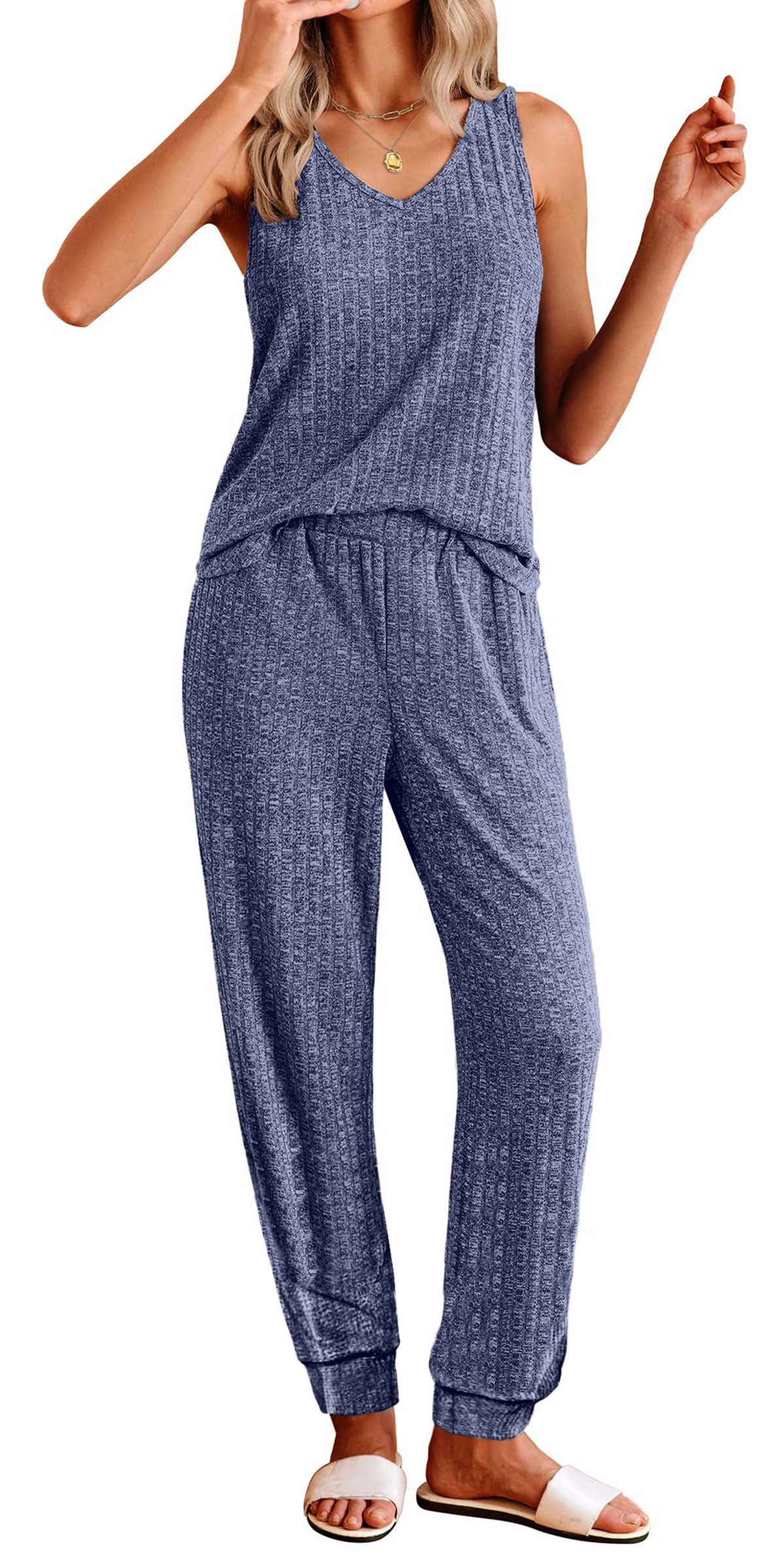 Fantaslook Womens Pajamas Sets V Neck Tank Tops and Long Pants Two Piece Lounge Sets Summer Oufit... | Walmart (US)