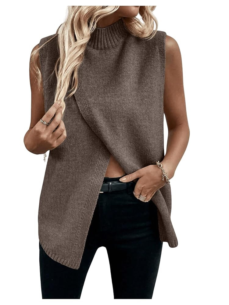 Verdusa Women's Fall Outfits Sweater Vest Mock Neck Sleeveless Knit Tops 2025 Trendy Pullovers | Amazon (US)