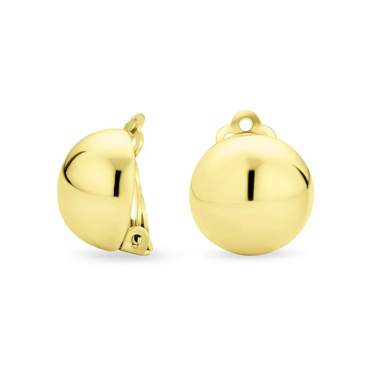 Round Clip On Earrings Gold Plated Sterling Silver Alloy Clip | Walmart (US)