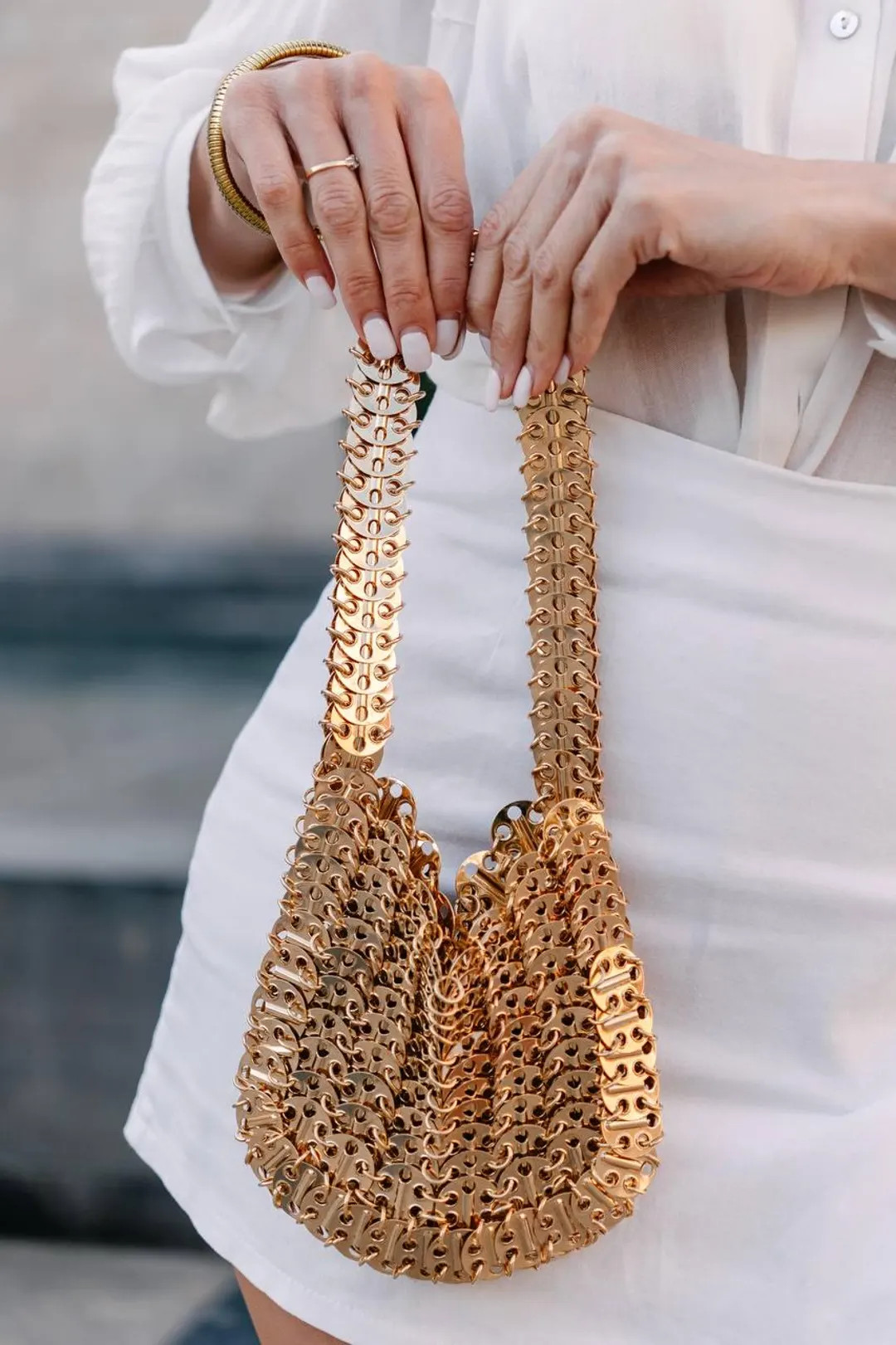 Gold metal disc bag bag, small shoulder bag, unique purse, womens handbag, handmade luxury bag, g... | Etsy (US)