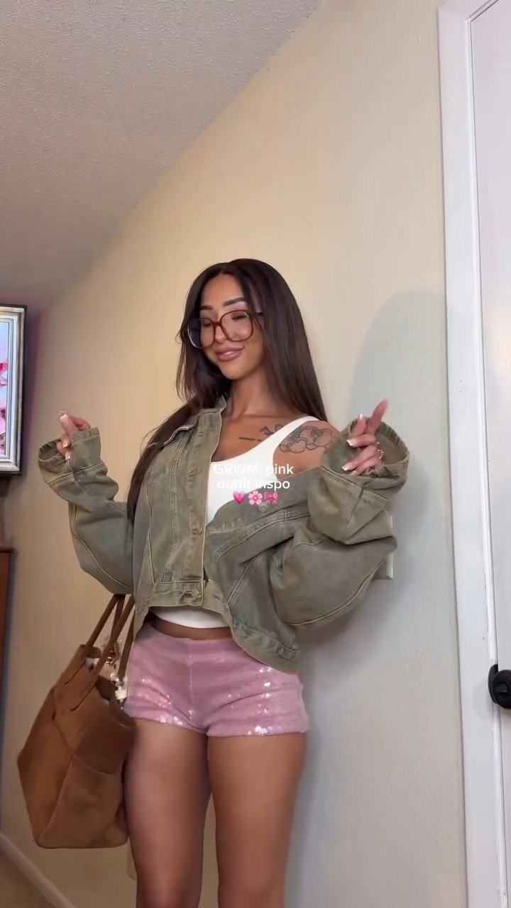 GRWM: pink outfit inspo 💗🌸🎀 making an effort to incorporate more of my fav color into my outfits!! also I got to style my new boots 🙂‍↕️💘 

outfit details: 
shorts - peppermayo
tank - amazon
jacket - peppermayo
boots - marc nolan
glasses - glasses usa
tote - quince

🎀 full outfit on my LTK