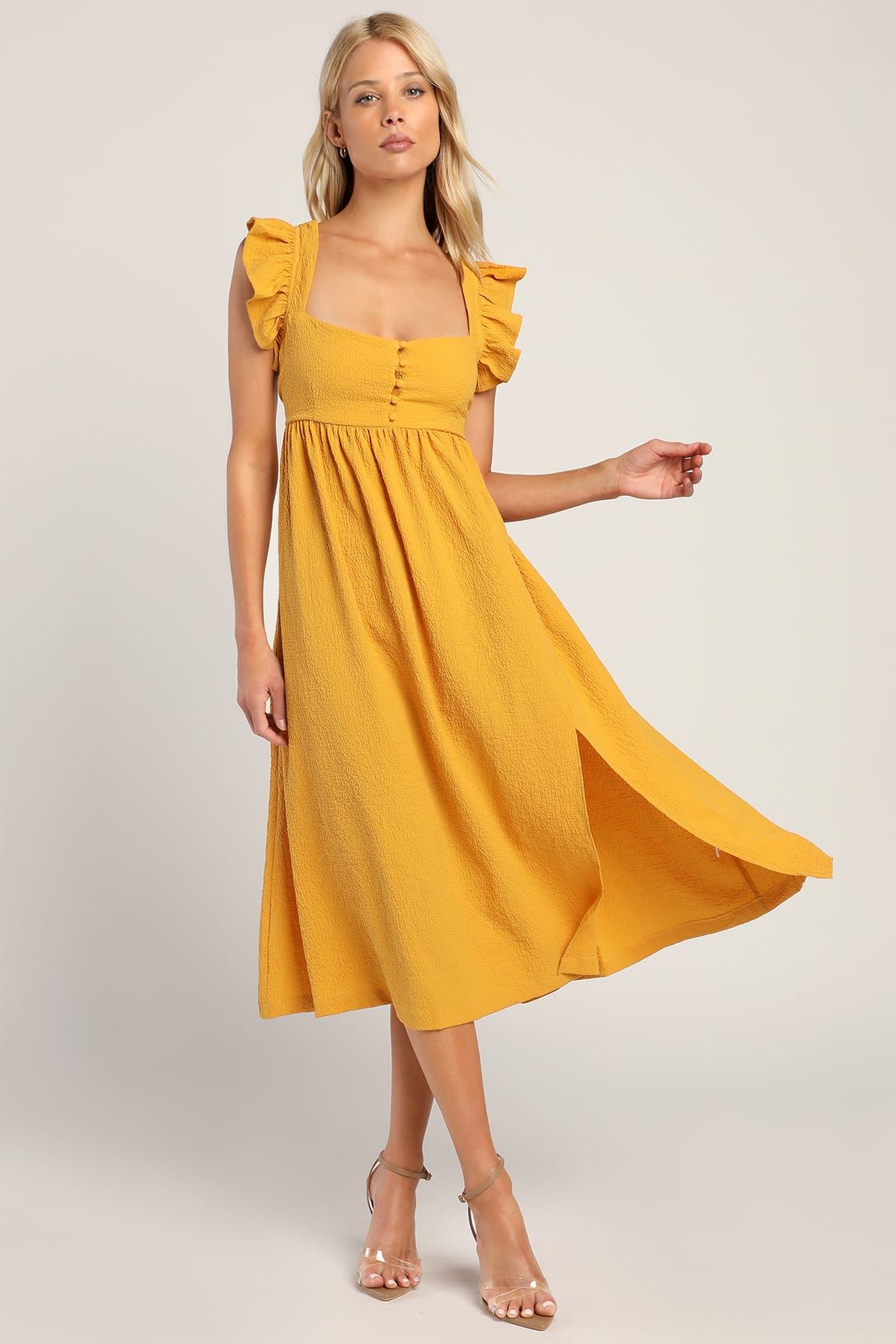 Springtime Splendor Marigold Ruffle Backless Midi Dress | Lulus (US)