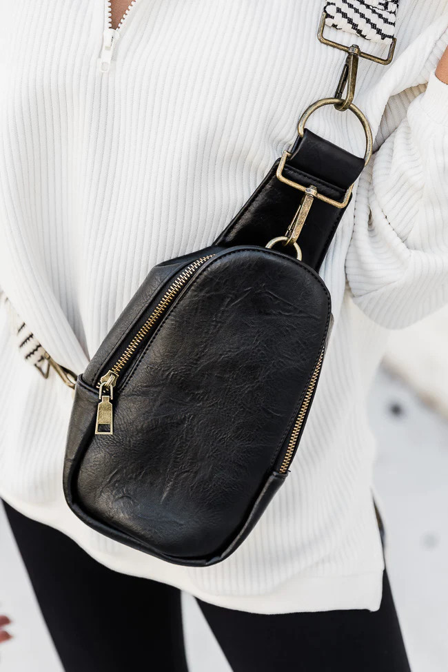 All The Feels Black Sling Bag With Removable Printed Strap | Pink Lily