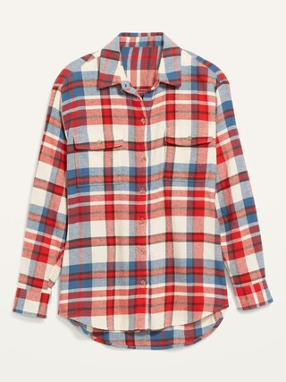Oversized Plaid Flannel Boyfriend Tunic Shirt for Women | Old Navy (US)