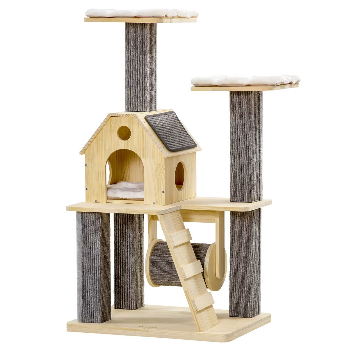 PawHut 49" Cat Tree, Kitty Activity Center, Wooden Cat Climbing Toy with Condo, Roller, Ladder, C... | Target