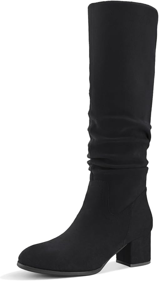 Shoe'N Tale Women's Knee High Boots Chunky Heel Pointed Toe Suede Slouch Winter Shoes with Side Z... | Amazon (US)