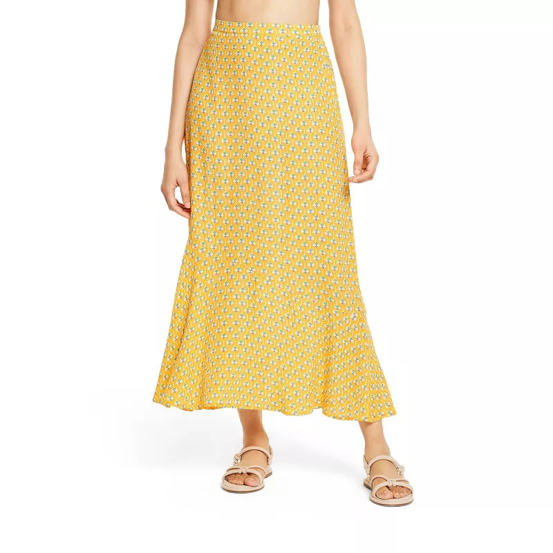 Women's Dainty Lotus Print Midi Skirt - RHODE x Target Yellow/Turquoise | Target