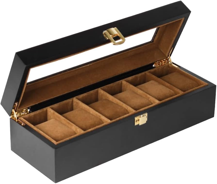 Baskiss 6 Slots Watch Box for Men, Solid Wood Luxury Display Storage Case Jewelry Organizer with ... | Amazon (CA)