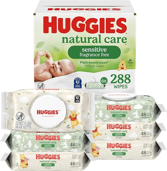 Huggies Natural Care Sensitive Baby Wipes, Unscented, Hypoallergenic, 6 Flip-Top Packs (288 Wipes... | Amazon (US)