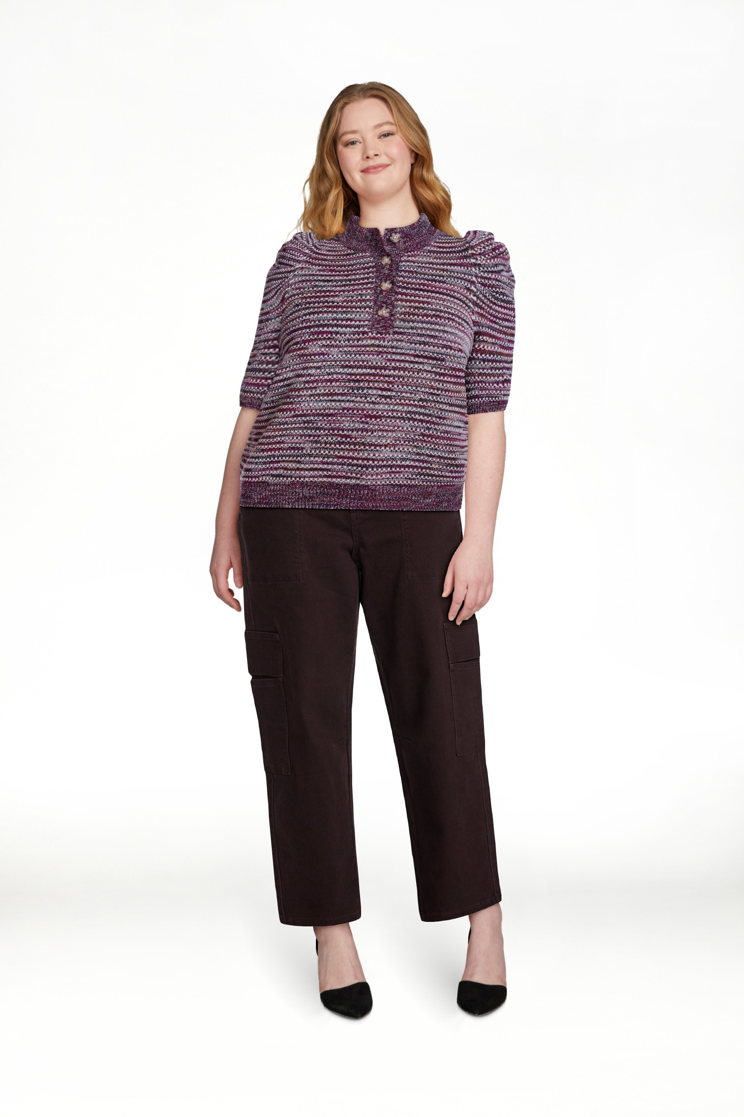 Scenario Women's and Women's Plus Henley Sweater with Puff Sleeves, Lightweight, Sizes XS-4X | Walmart (US)