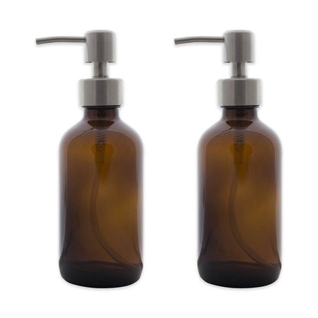 DII Set of 2 Amber Glass Stainless Steel Pump Top Bottles for 8oz of Liquids, Lotions with Chalkboar | Walmart (US)