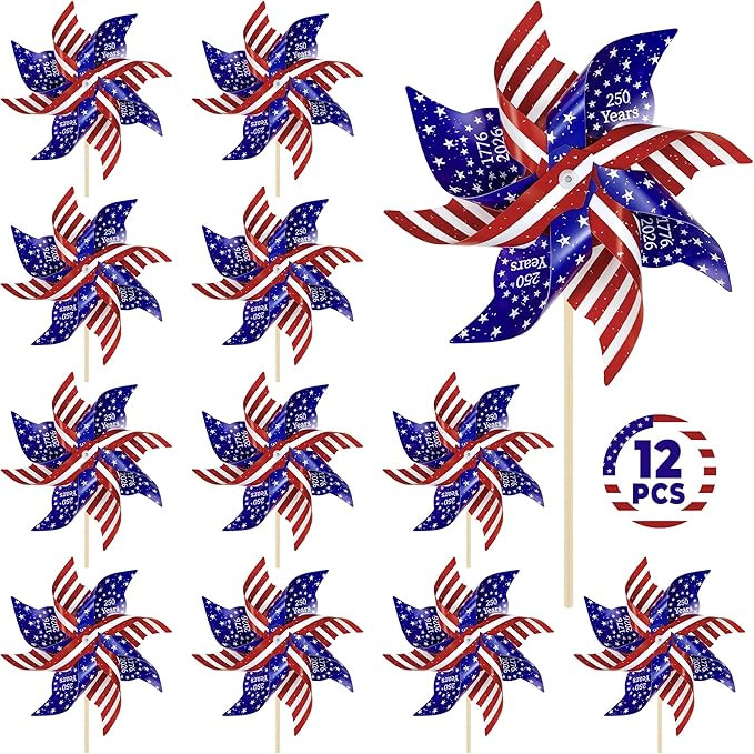 12Pcs 4th of July Decorations Outdoor, 250th Anniversary American Patriotic Pinwheels, Fourth of ... | Amazon (US)