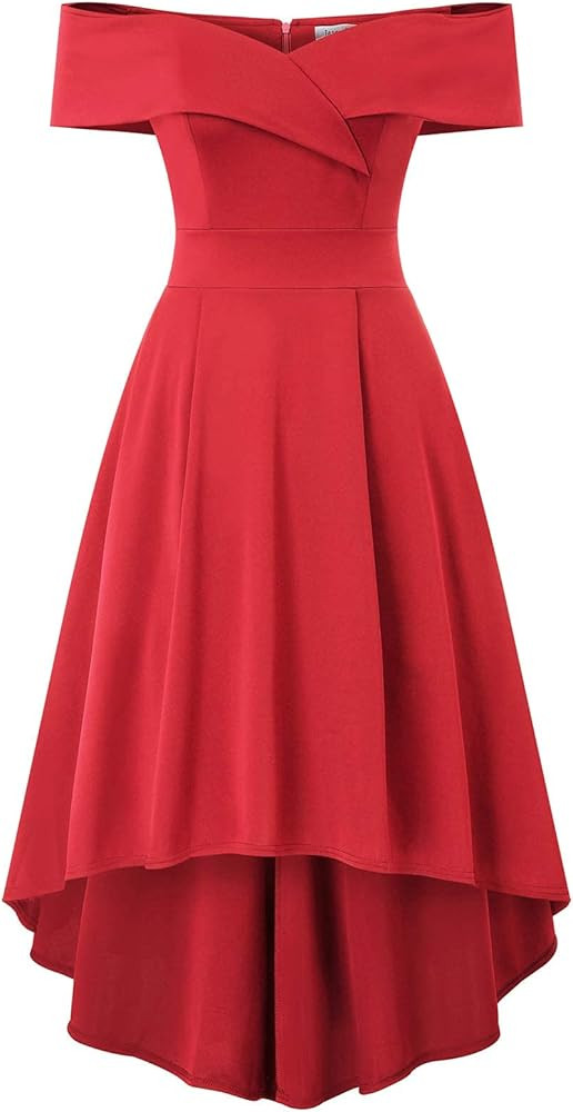 JASAMBAC Women's Off Shoulder High Low A Line Wedding Guest Party Cocktail Dress | Amazon (US)