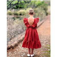 Rust Linen Flower Girl Dress With Bow, Boho Dress, Burnt Orange | Etsy (US)