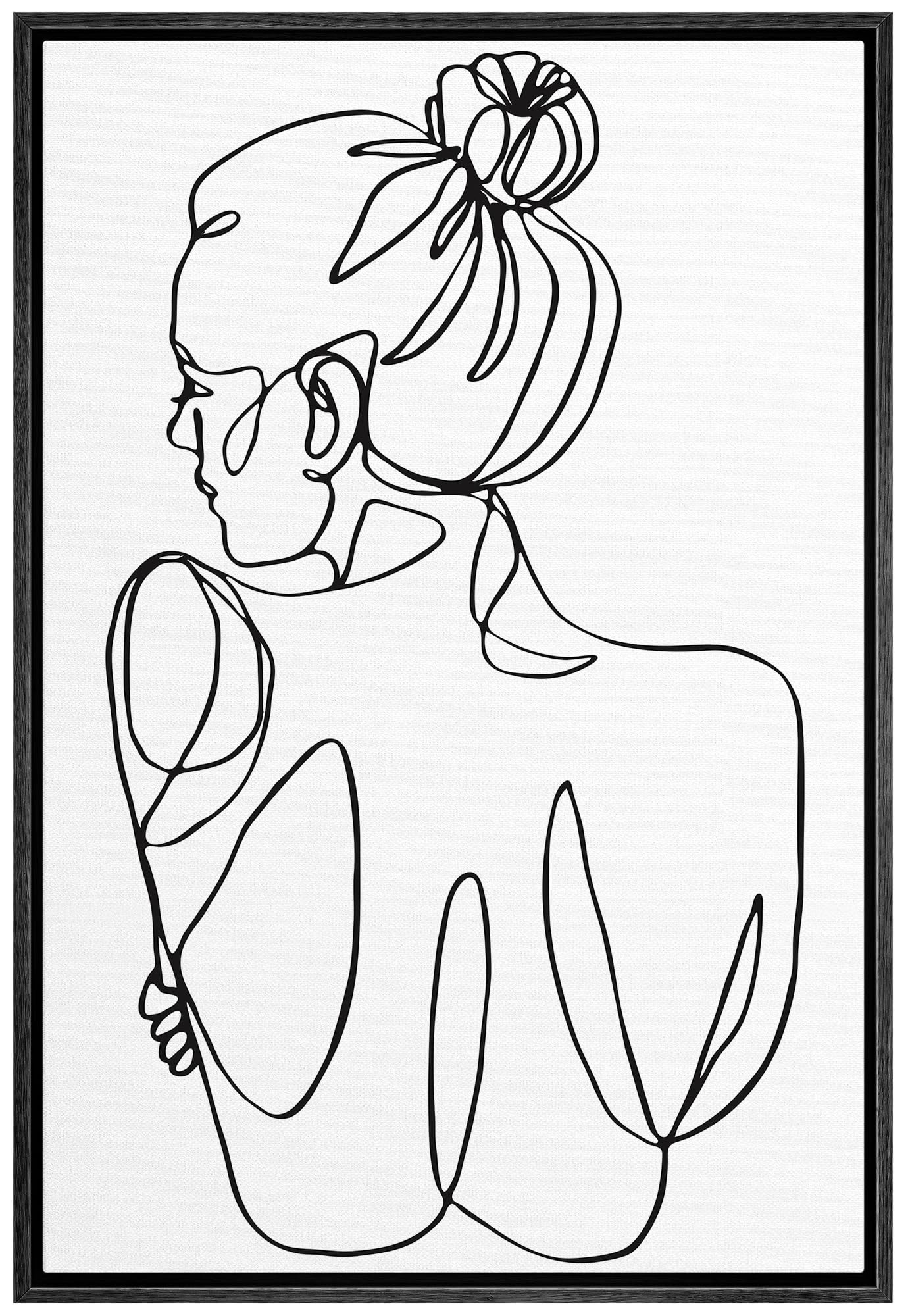MUDECOR Framed Canvas Print Wall Art Line Art Woman with Hair inBun People Shapes Illustrations A... | Amazon (US)