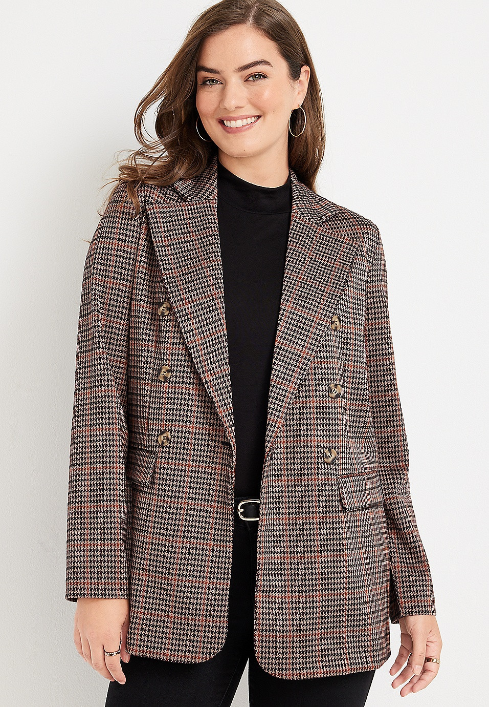 Brown Plaid Boyfriend Blazer | Maurices