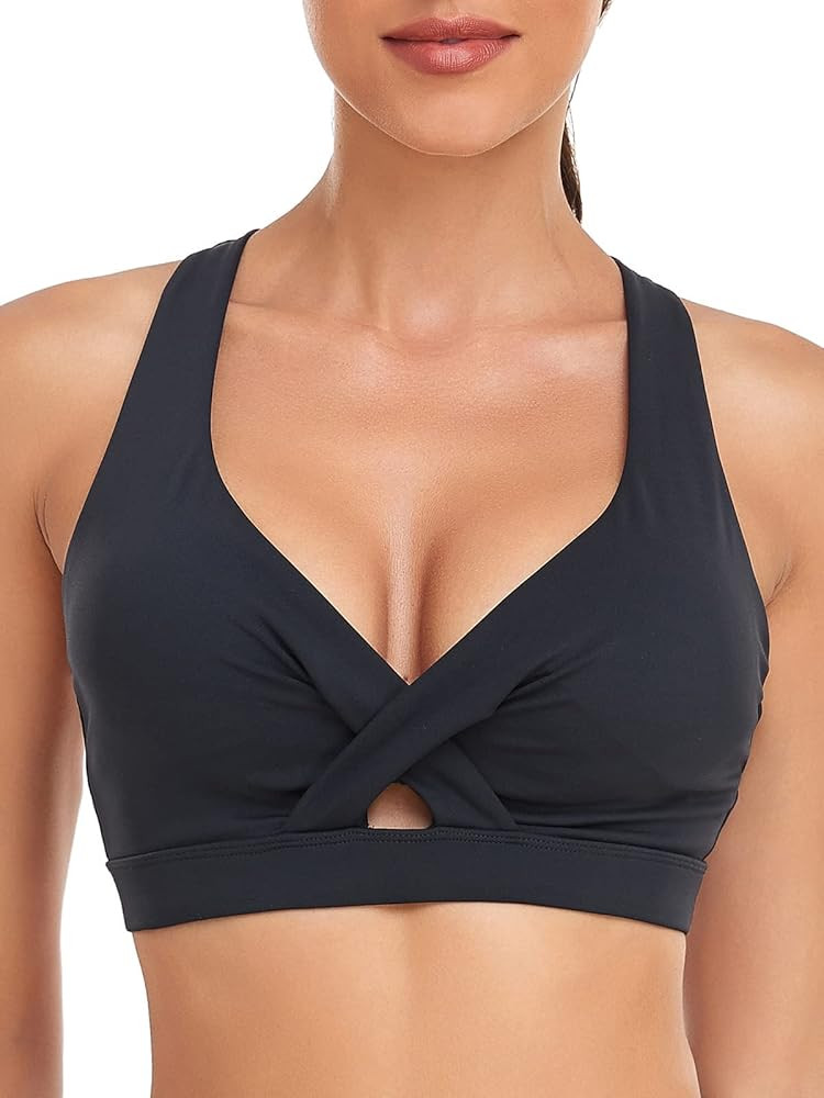 Ocean Blues Women's Padded Sports Bra Twist Workout Running Yoga Top | Amazon (US)