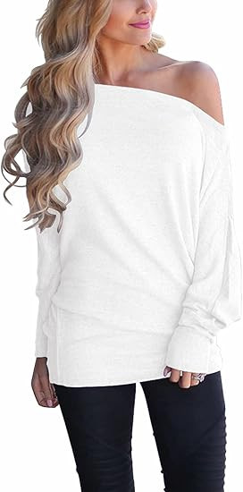 INFITTY Women's Off Shoulder Tops Casual Loose Batwing Sleeve Shirts Tunic Knit Oversized Pullove... | Amazon (US)