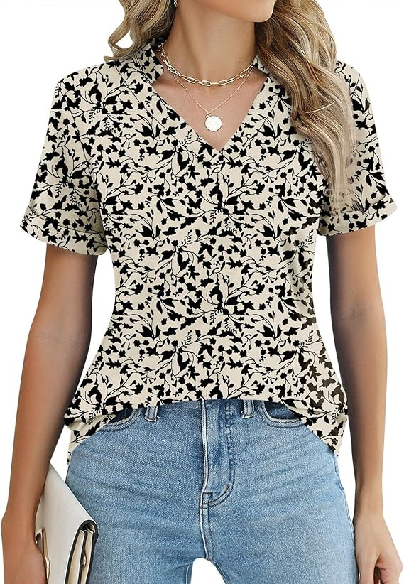 Ivicoer Women's Short Sleeve Casual T Shirts Loose Fit Tee Blouses Dressy V Neck Tops S-2XL | Amazon (US)