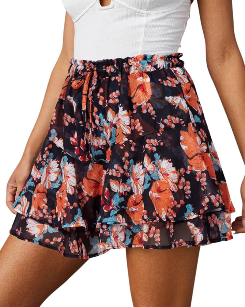 Flowy Shorts for Women Casual Boho Floral Skorts Ruffle Mini Skirts Running Tennis Butterfly Chif... | Amazon (US)