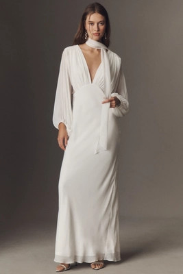 Shona Joy Lira Balloon-Sleeve Plunge V-Neck Maxi Dress | Anthropologie (US)