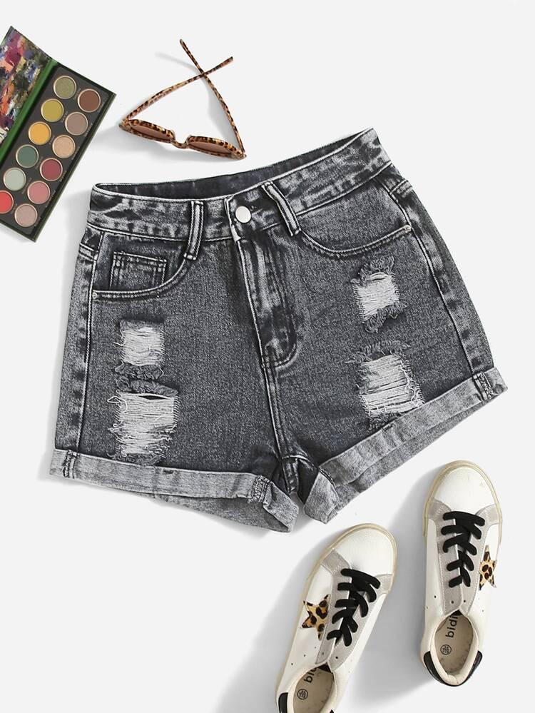 Roll Up Hem Ripped Denim Shorts
       
              
              $14.99        
    $14.24
  ... | SHEIN
