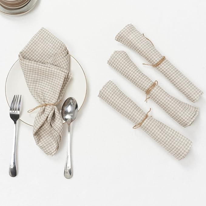 100% Pure Linen Napkins Set of 4 - Check Linen Dinner Napkins Cloth Washable 20 x 20 Inch for Hom... | Amazon (US)