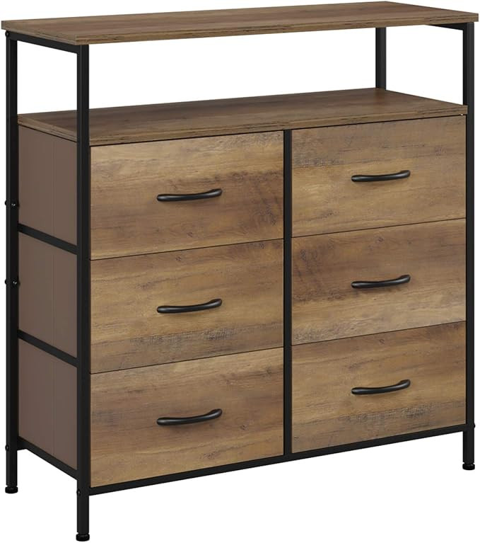 HOMECHO Fabric Dresser Chest with 6 Drawers, Wide Chest of Drawers with 2 Tier Wood Shelves, Stur... | Amazon (US)