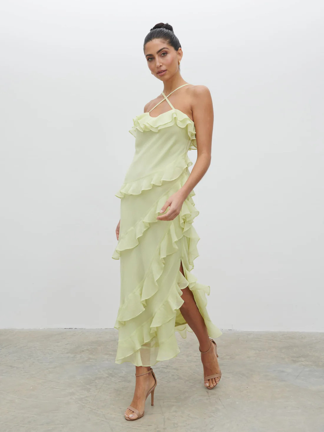 Aryana Ruffle Midaxi Dress - Pistachio | Pretty Lavish (UK)