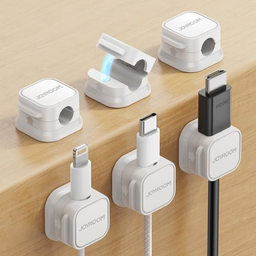 6 Pack Magnetic Cable Clips [Cable Smooth Adjustable] Cord Holder, Under Desk Cable Management, JOYROOM Adhesive Wire Holder Keeper Organizer for Home Office Desk Phone Car Wall Desktop Nightstand | Amazon (US)