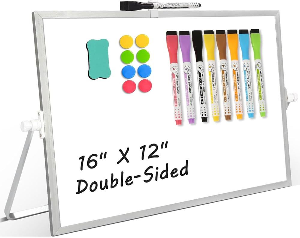 Dry Erase Magnetic White Board, 16" x 12" Double-Sided Desktop Whiteboard with Stand, Portable Sm... | Amazon (US)