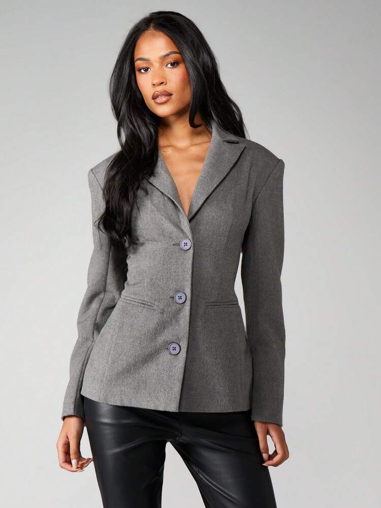 MISSGUIDED Professional Wool Blazer With Tailored Lapels Button Closure And Belt Detail For Offic... | SHEIN