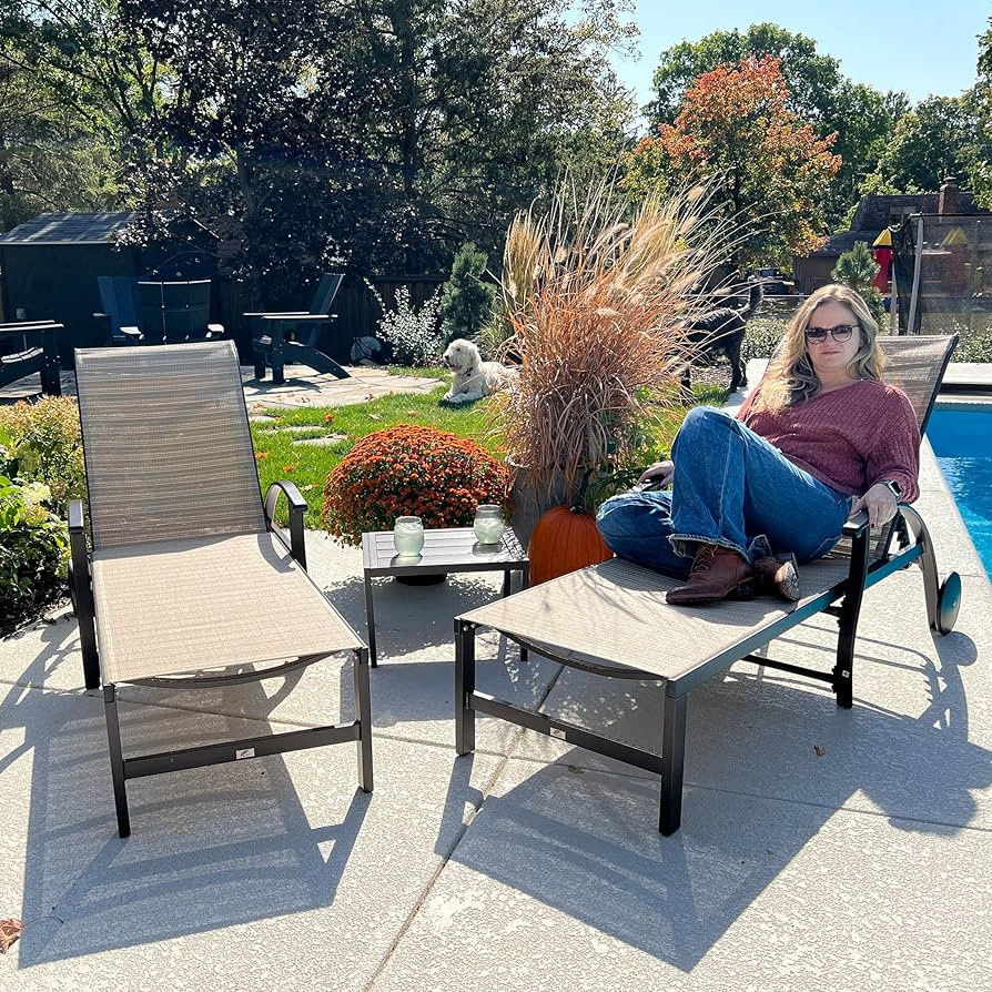 PURPLE LEAF Outdoor Chaise Lounge Chair Set of 3 Patio Pool Lounger Aluminum Chairs with Side Tab... | Amazon (US)