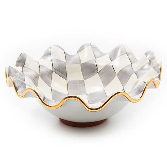 Sterling Check Medium Ceramic Fluted Serving Bowl | MacKenzie-Childs