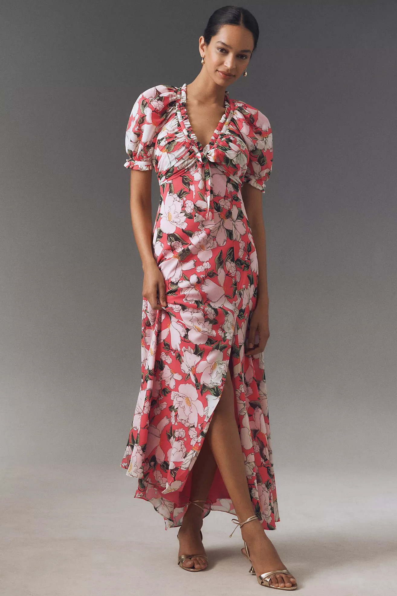 BHLDN Puff-Sleeve Bow-Front V-Neck Maxi Dress | Anthropologie (US)