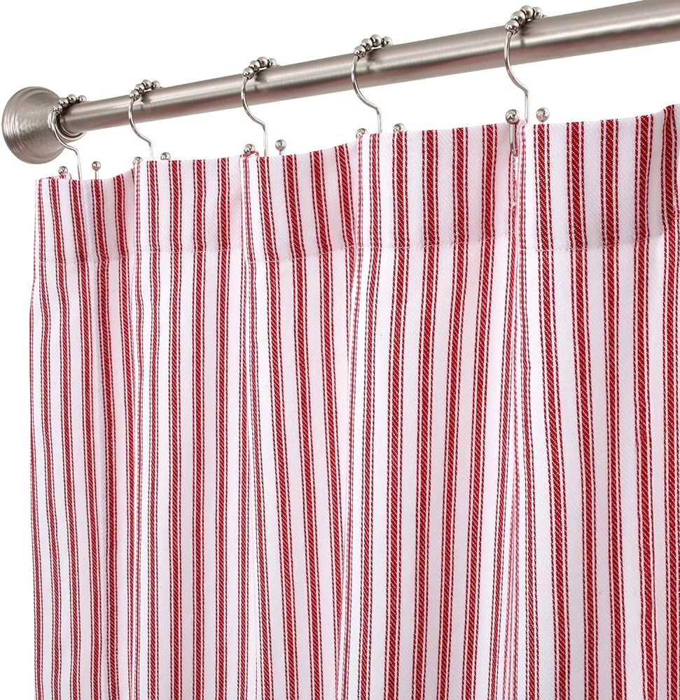 Cackleberry Home Red and White Ticking Stripe Woven Cotton Shower Curtain Extra Long 72 Inches W ... | Amazon (US)