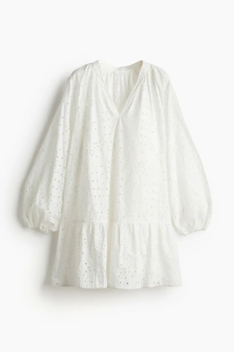 Broderie anglaise tunic dress - White - Ladies | H&M GB | H&M (UK, MY, IN, SG, PH, TW, HK)