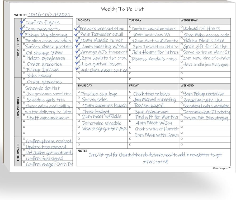 Weekly To Do List Notepad, 60 Page Task Planning Pad w/Daily Checklist, Priority Todo Checkbox & ... | Amazon (US)
