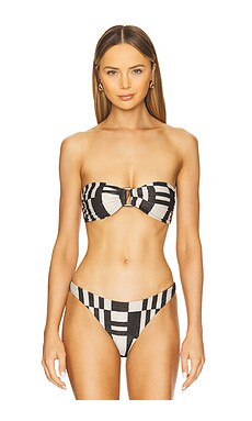 MILLY Barcelona Shimmer Puzzle Bandeau Bikini Top in Ecru & Black from Revolve.com | Revolve Clothing (Global)