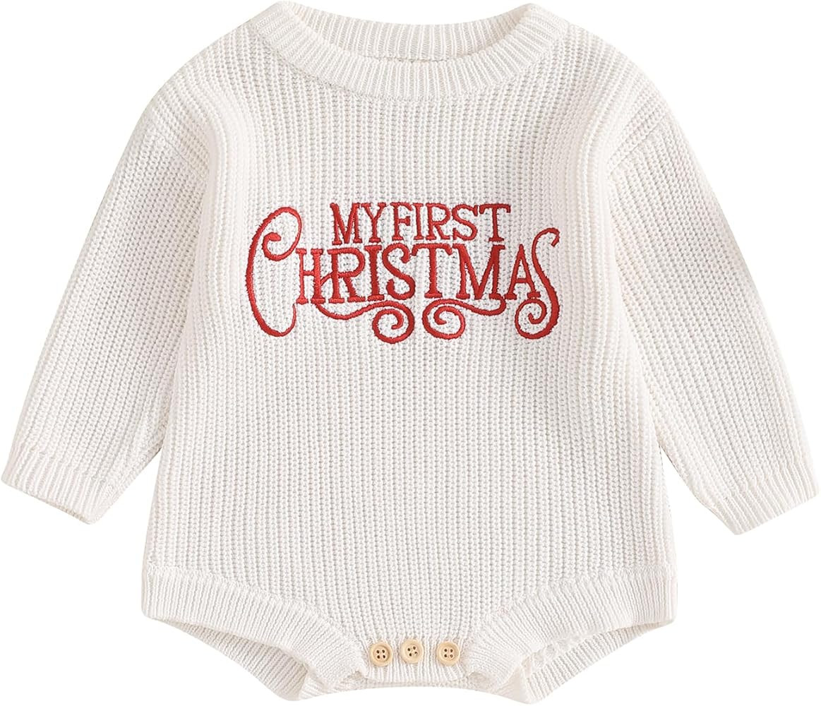 My First Christmas Baby Christmas Sweaters Letter Embroidered Long Sleeve Fall Winter Knitted Pul... | Amazon (US)
