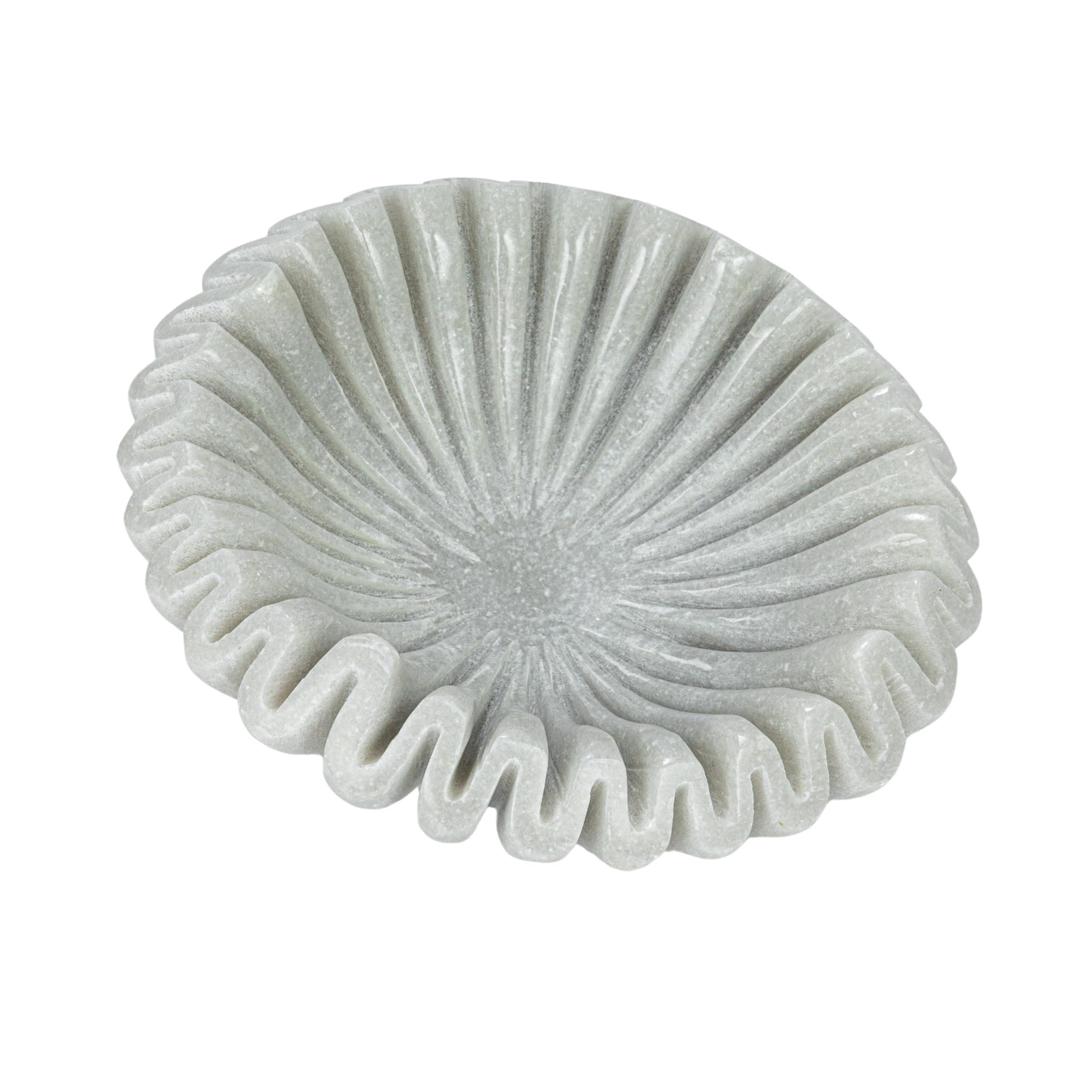 Creative Co-Op Round Marble Pleated Dish, White | Amazon (US)