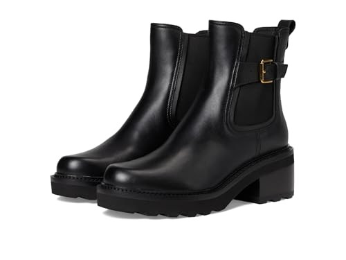 Cole Haan Women's Shibley Waterproof Lug Buckle Booties, Black Leather, 6.5-B US | Amazon (US)