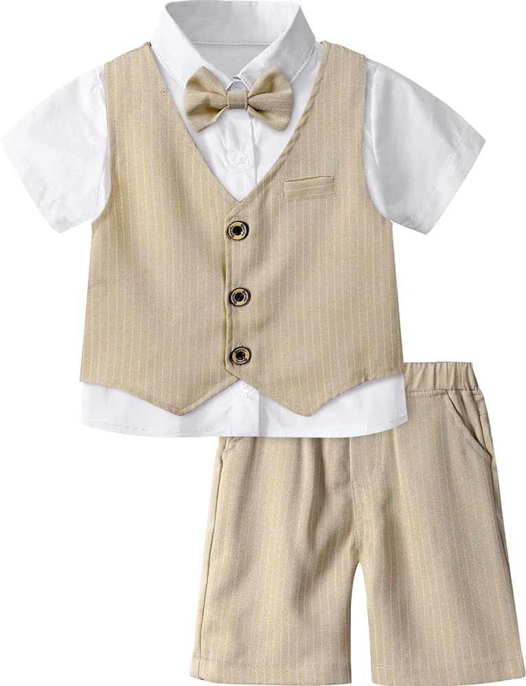 A&J DESIGN 4pcs Baby & Toddler Suit, 12 Months - 6 Years, Shirt & Shorts & Vest & Bow Tie | Amazon (US)
