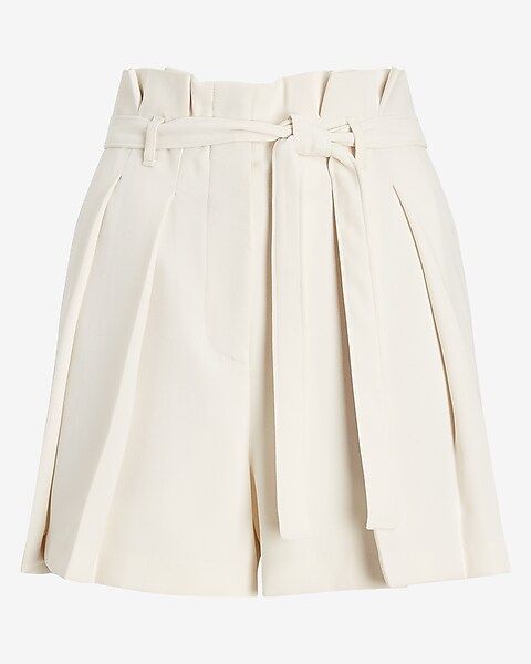 Super High Waisted Belted Pleated Paperbag Shorts | Express