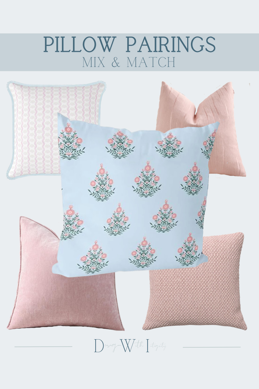 This pillow pairing is all about soft contrast and feminine balance. The airy blue botanical print creates a fresh foundation, while the blush pink accents bring warmth and softness to the overall palette. Layering subtle texture with delicate pattern work keeps the arrangement visually interesting without overwhelming the space.

The combination of woven texture, soft linen finishes, and tonal pastel hues creates that collected designer look that feels both elevated and approachable. I especially love how the dusty blush tones soften the cool blue palette for a pairing that feels timeless, romantic, and refined.

Perfect for styling a bedroom, reading nook, or light and airy living space with a layered, curated feel.

Shop the full pillow pairing through my LTK to recreate the look.

#PillowPairings #BlushAndBlueDecor #DesignerHomeStyle #LayeredInteriors #LuxuryPillows 

 #LTKHome