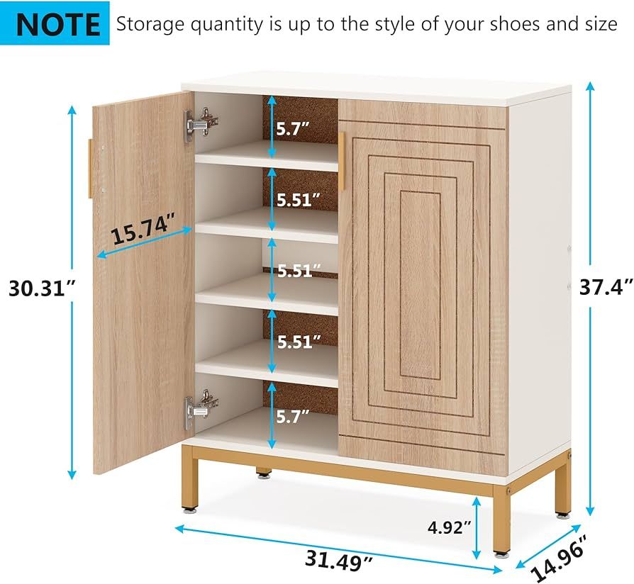 Tribesigns Shoe Cabinet with Doors, 20 Pairs Entryway Shoe Storage Cabinet with Shelves, 5-Tier M... | Amazon (US)