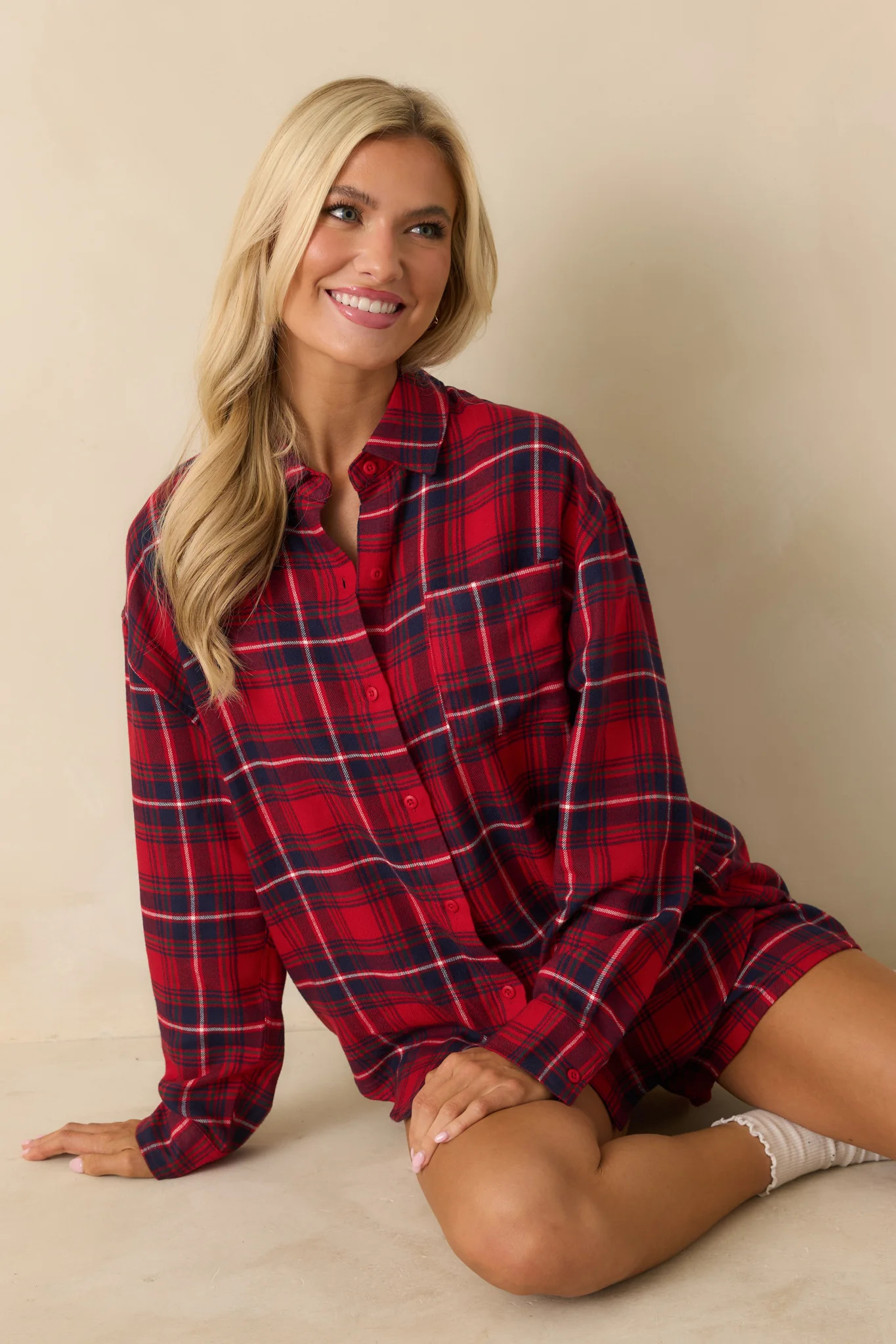 Z Supply Haute Red River Plaid Button Up Flannel Top M / Red | Red Dress